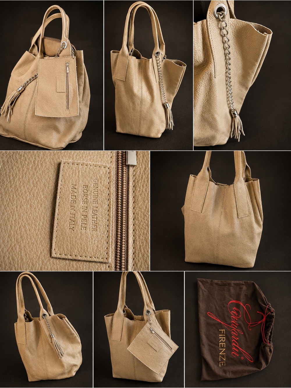 Beige Leather Tote Bag